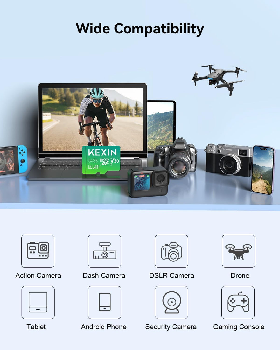 KEXIN Micro SD Karte 64GB 5er Pack Speicherkarte Micro SD mit SD Adapter, Bis zu 100 MB/s Lesegeschw