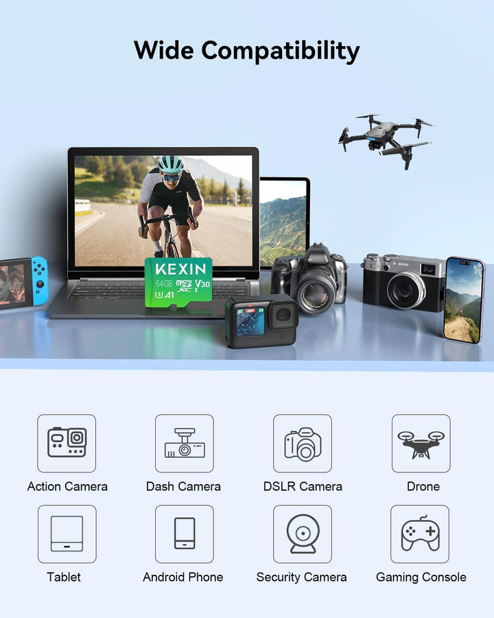 KEXIN Micro SD Karte 64GB 5er Pack Speicherkarte Micro SD mit SD Adapter, Bis zu 100 MB/s Lesegeschw