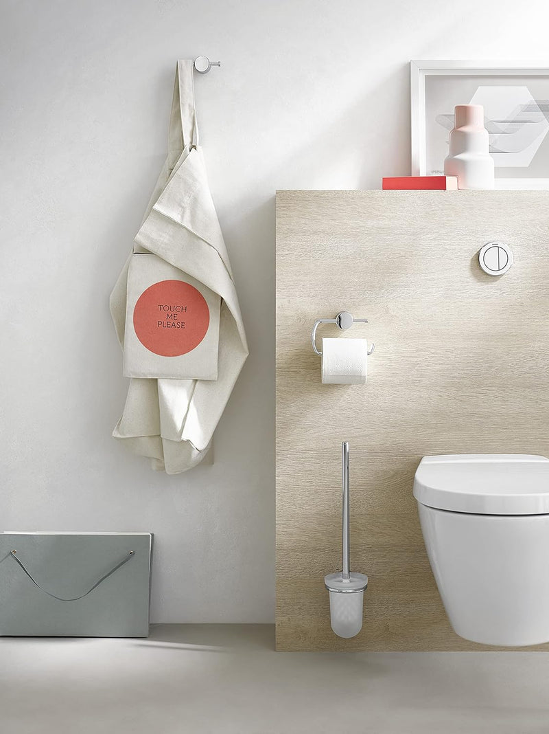 Emco Rondo 2 Toilettenbürsten-Garnitur, Glas satiniert-chrom, Toilettenbürste mit Bürstenhalter, Wan