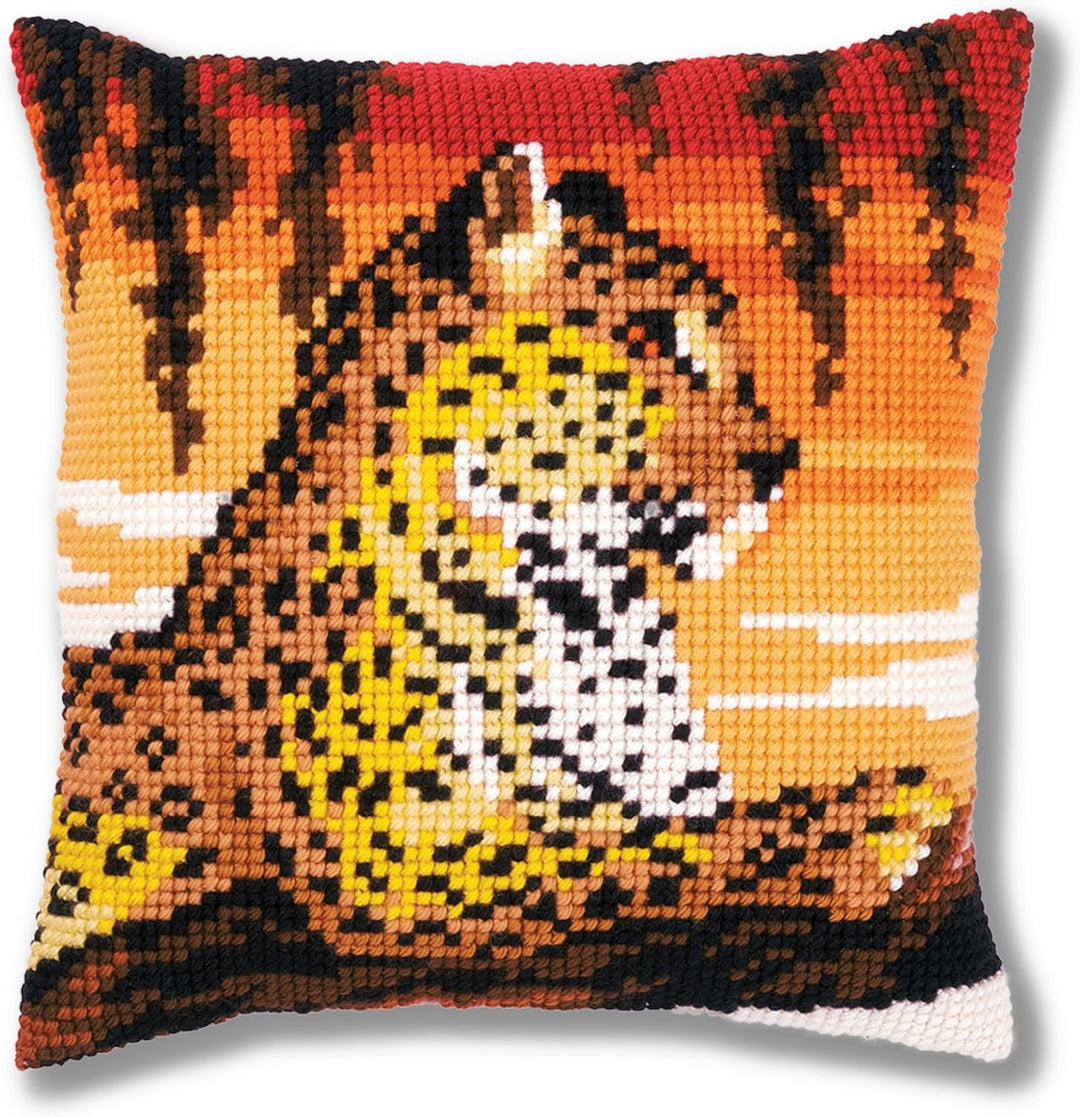 Vervaco Kreuzstichkissen Leopard Kreuzstichpackung, Stramin, Weiss, 40 x 40 x 0,3 cm