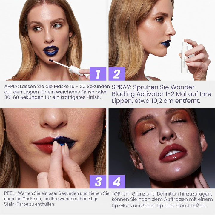 Wonderskin Wonder Blading Peel & Reveal Lippenflecken-Set, Langanhaltender Lippenstift, Langanhalten