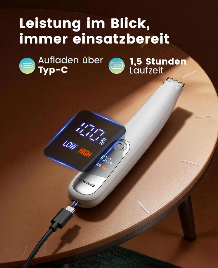 oneisall Pfotentrimmer für Hunde Extra Leise mit LED-Licht,Schermaschine Katze Hundepfoten Trimmer d