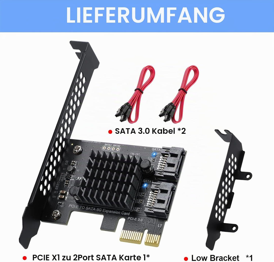 PCI-E zu SATA 3.0 Controller-Karte, 2-Port SATA III 6Gbps Erweiterung Karten, Unterstützt PCI-Expres