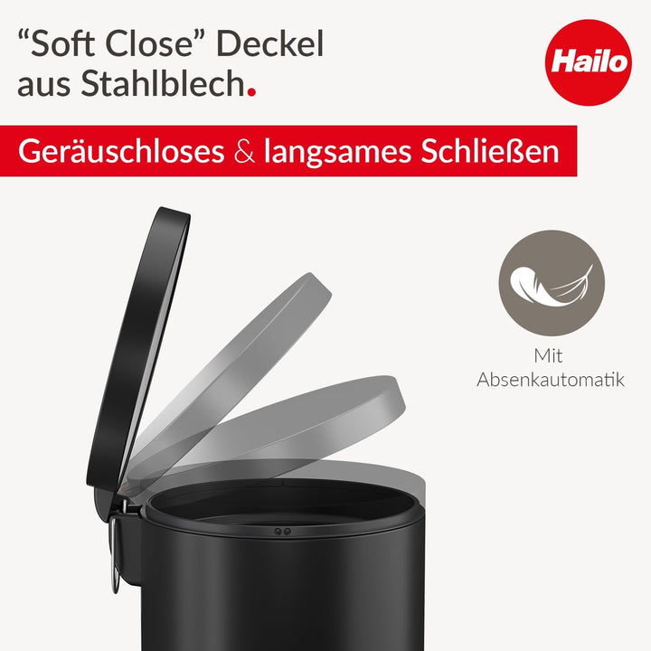 Hailo Selekta by runder Tretmülleimer mit Soft Close Deckel - 20L Fassungsvermögen - herausnehmbarer