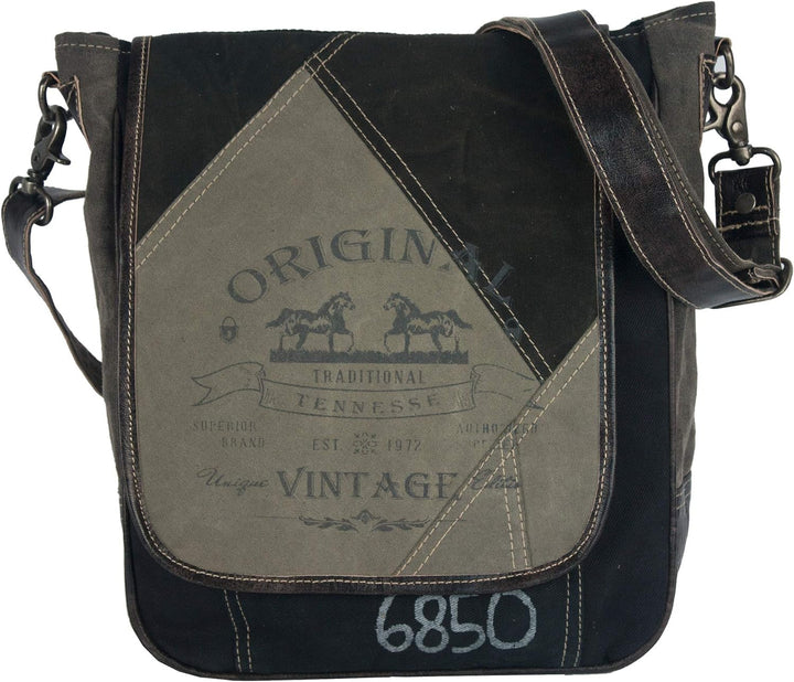 Sunsa Damen/Herren Messenger Tasche. Schwarz/grau Canvas Umhängetasche. Gross Crossover Bag A4 geeig