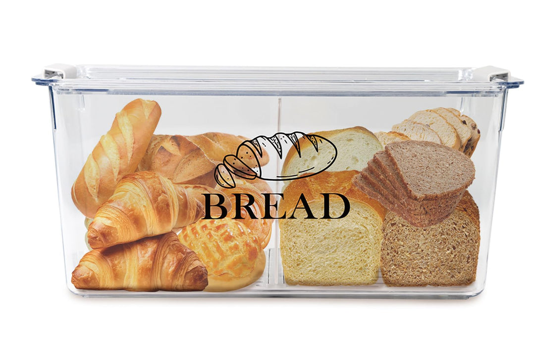 Brotkasten PET Transparent mit Trennwand, Deckel – stapelbare Brotbox mit Clipverschluss als praktis