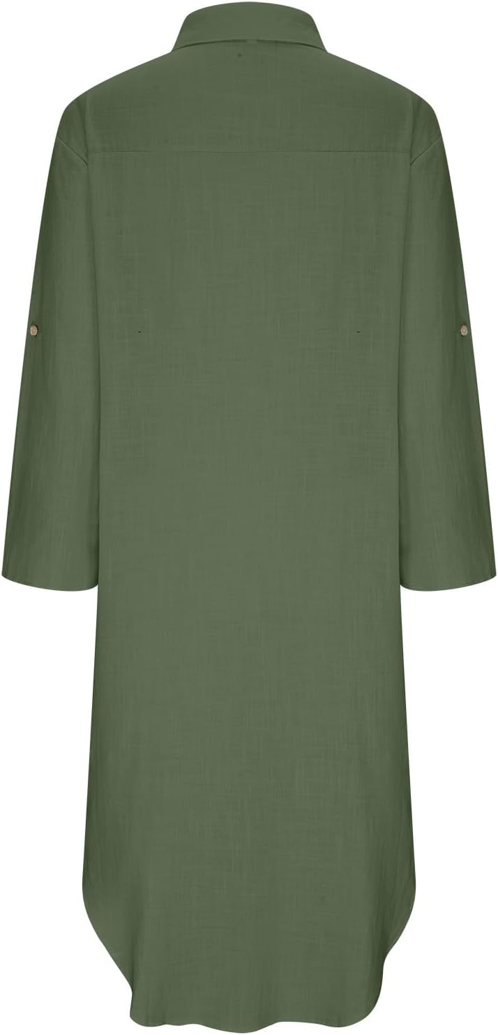 Zeiayuas Sommerkleider Damen Leicht Kaftan Kleid Damen Sommer Baumwolle Langarm Maxi Leinenkleid mit