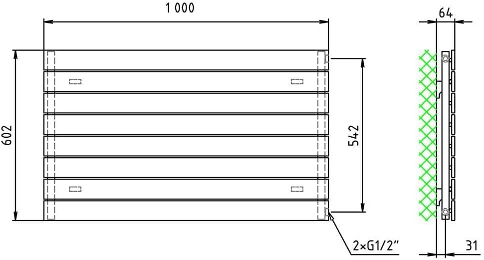 Paneelheizkörper Heizkörper Badheizkörper horizontal 602 x 1000 seitlicher Anschluss (669 Watt nach