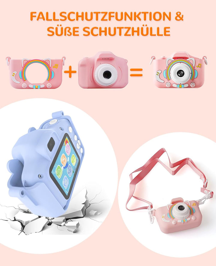 Kinderkamera ab 3-10 Jahre, Digitale Kamera Kinder mit 1080P Video &amp; 2 Zoll IPS Bildschirm, 44 lusti