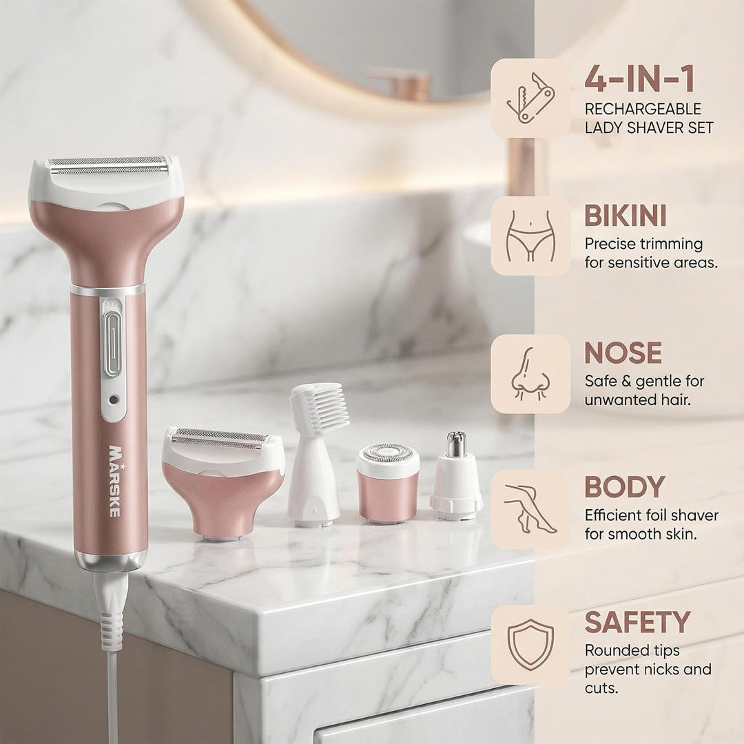 Schnurloser 4-In-1 Elektrischer Damenrasierer,Bikini Trimmer,Elektrischer Rasierer für Frauen,Damenr
