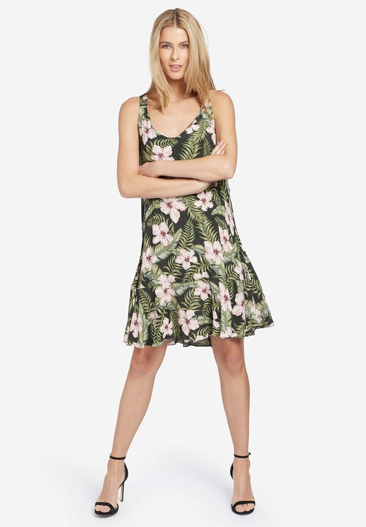 khujo Damen Kleid Duchess Trägerkleid mit Volantsaum leichtes Sommerkleid