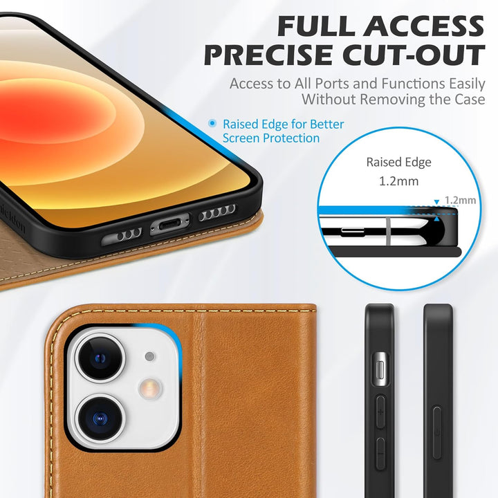 SHIELDON Hülle für iPhone 12 Pro, Handyhülle iPhone 12 [Erstklassig Rindsleder] [Kartenfach] [Magnet