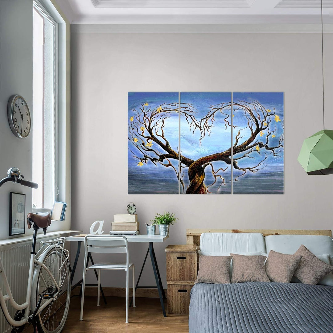 Runa Art Wandbilder Herz Baum Bild XXL Wohnzimmer Schlafzimmer Blau Natur Wasser 120 x 80 cm 3 Teili