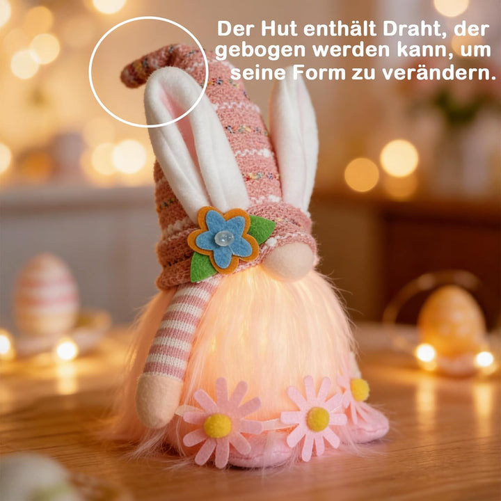 Osterdeko Wichtel, 2 Stück Ostern Deko Wichtel Figuren mit LED Licht, 26 cm Gross Osterwichtel Puppe