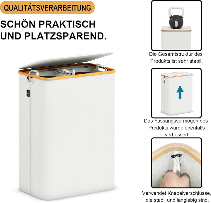AdelDream 160L Wäschekorb mit Deckel 2 Fächer Wäschekorb Wäschesack schmal Wäschesortierer Wäschebox