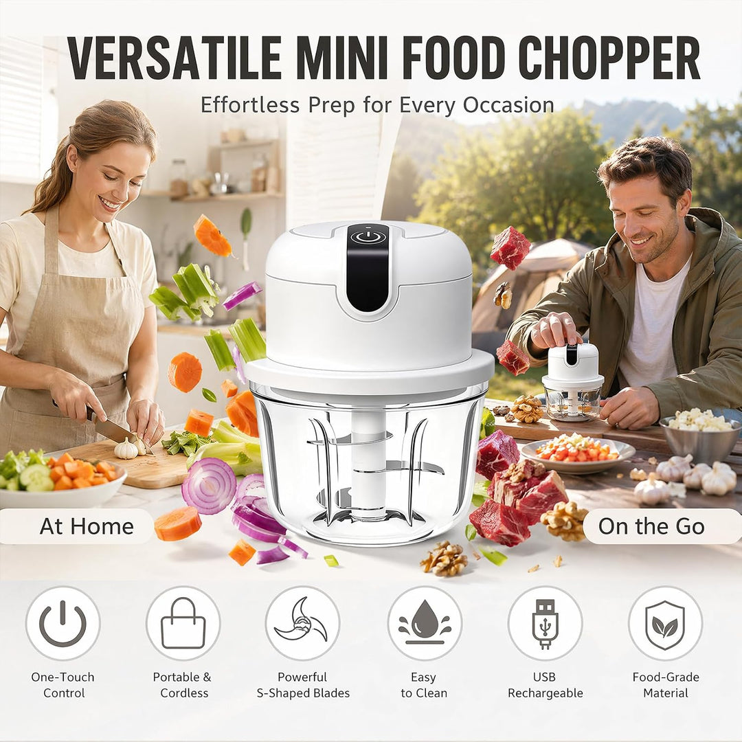 350 ml Elektrischer Küchenzerkleinerer,Knoblauch Zerkleinerer, USB-Aufladung, Gemüsezerkleinerer, El