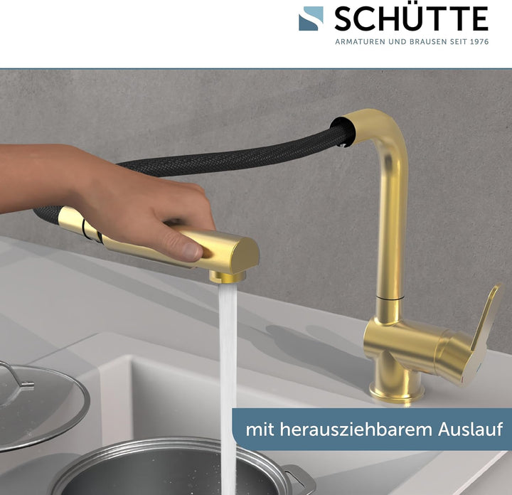 SCHÜTTE 79770 London Küchenarmatur mit ausziehbarer Geschirrbrause, 360 Grad schwenkbarer Wasserhahn