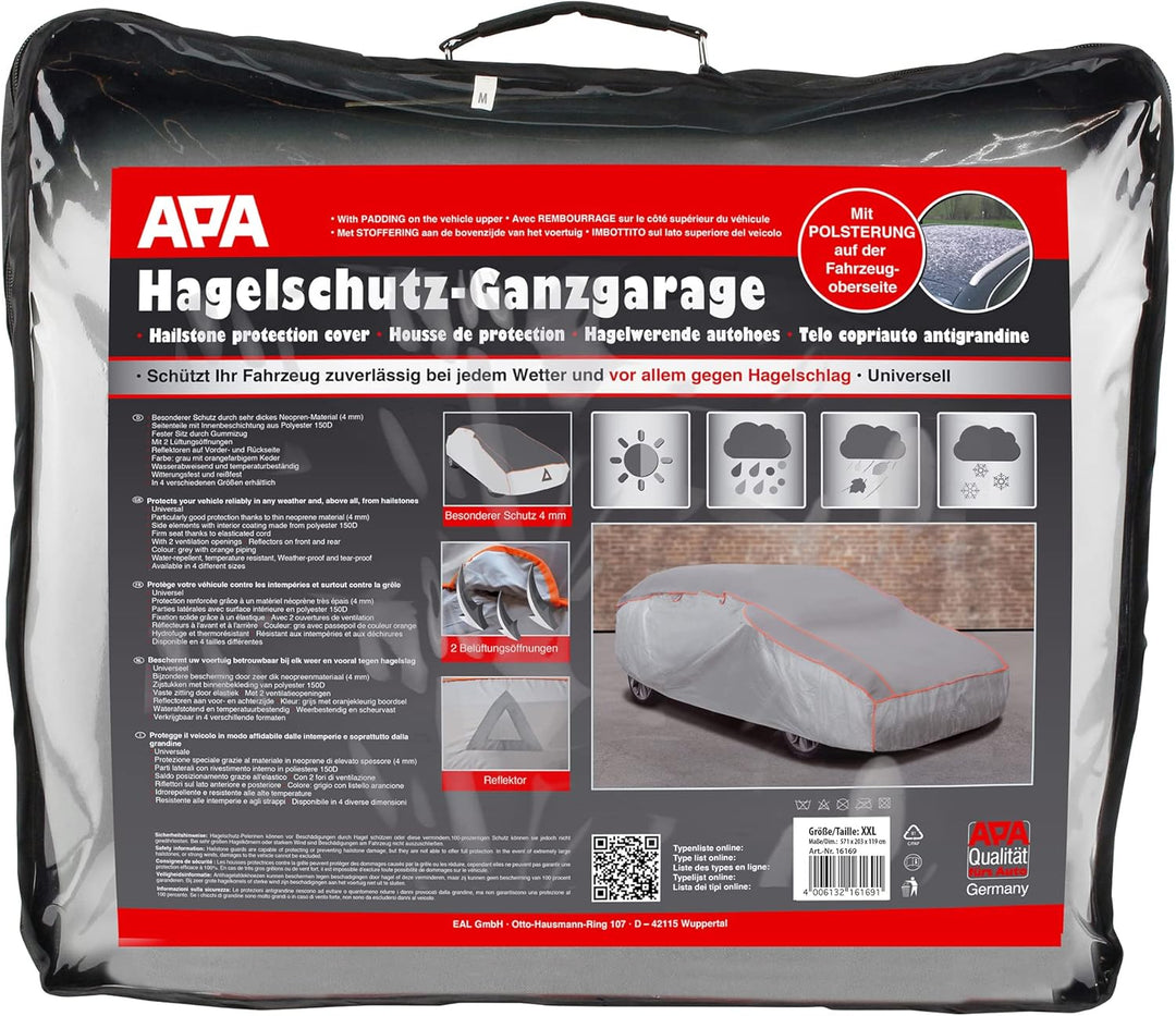 APA 16169 Hagelschutz-Vollgarage XXL, Autoabdeckung, Autoplane, reissfest, wasserabweisend, grau Hag