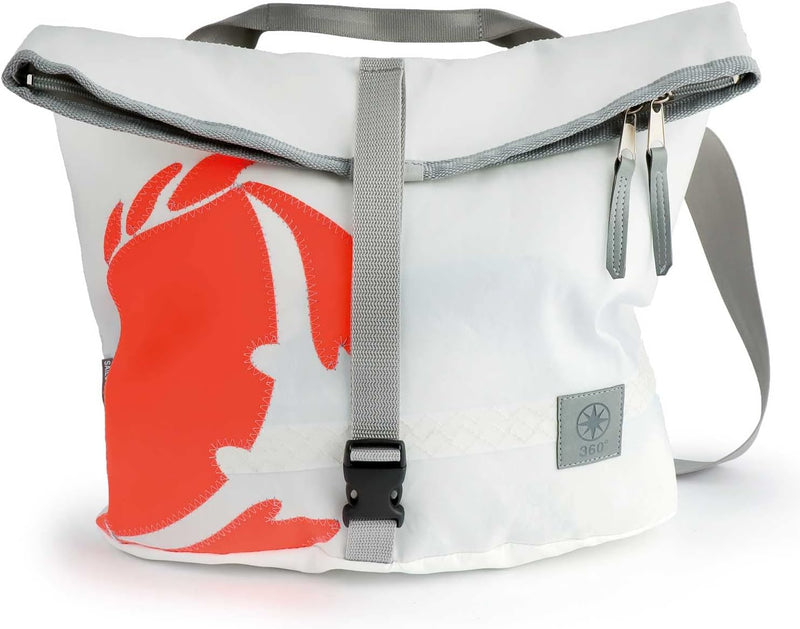 360° Grad Tender City Damen Handtasche Segeltuch weiss, Krebs orange