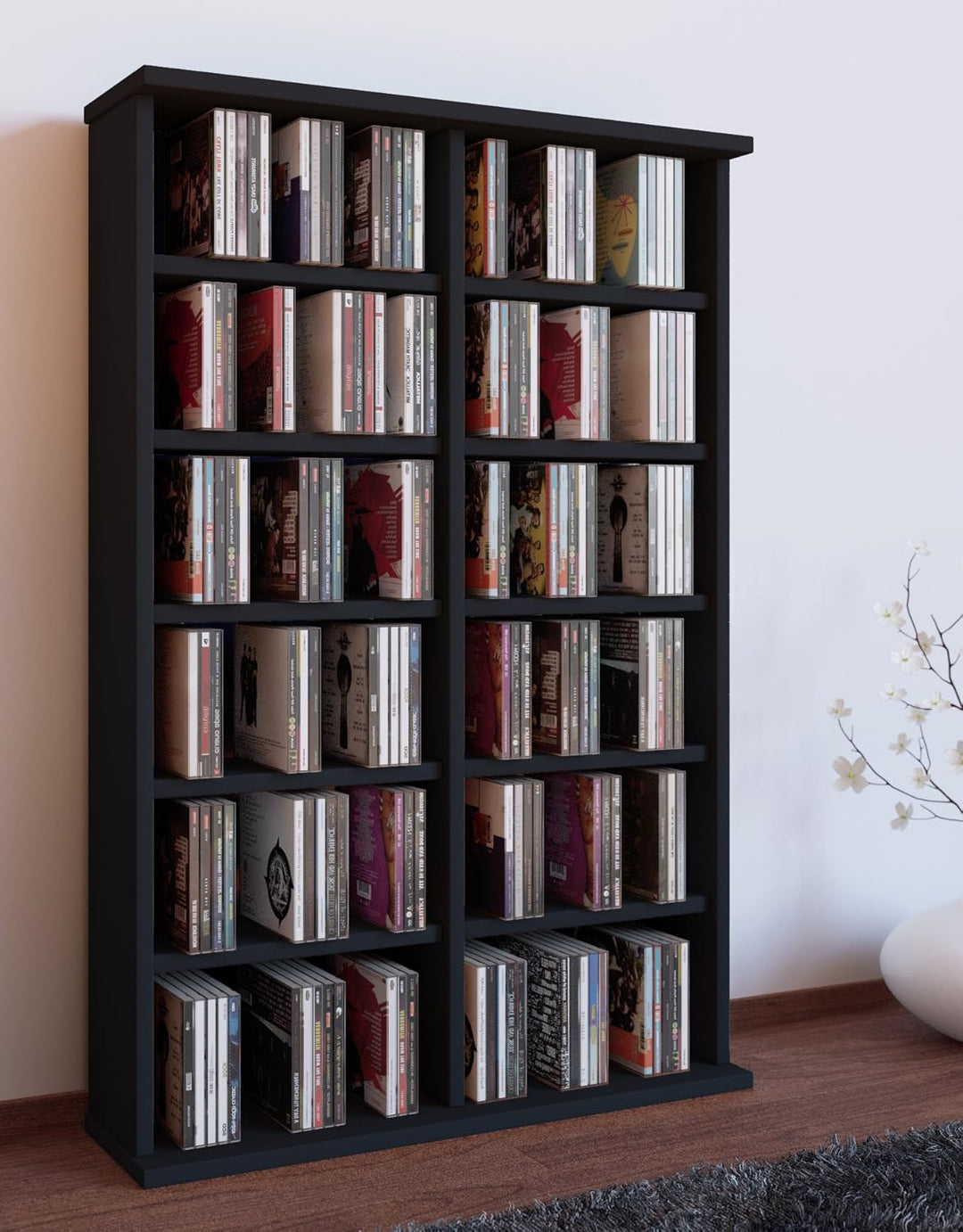 VCM Holz CD DVD Stand Regal Schrank Aufbewahrung Standregal Ständer Ronul Schwarz, Schwarz