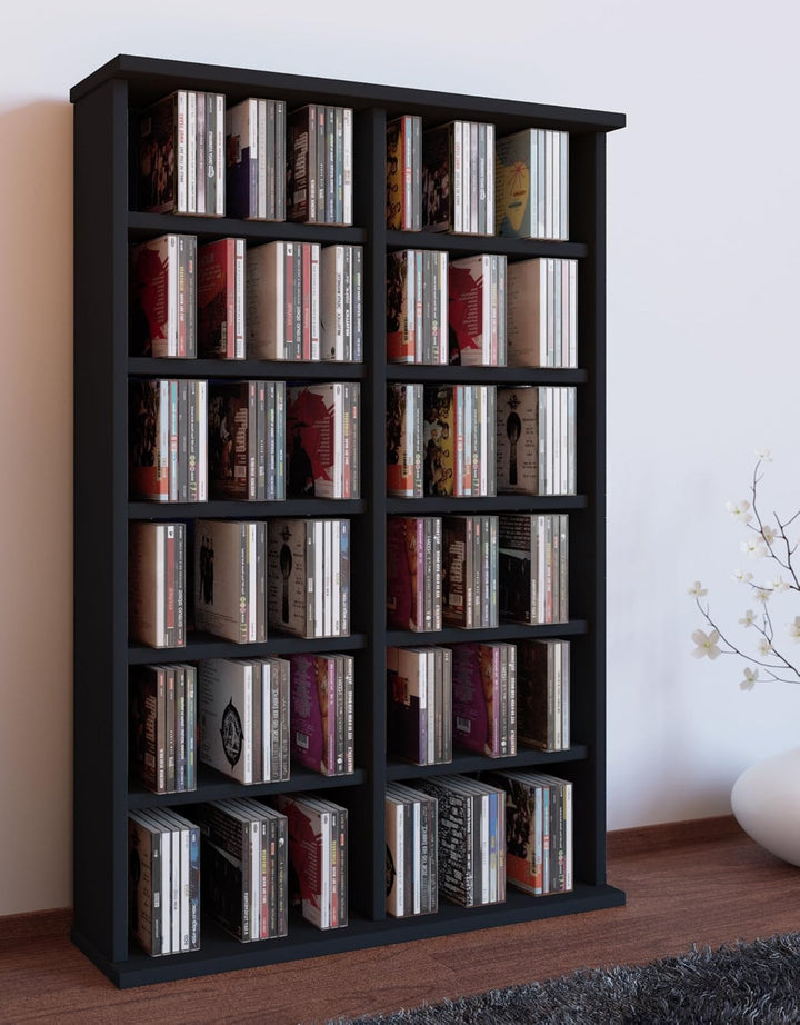 VCM Holz CD DVD Stand Regal Schrank Aufbewahrung Standregal Ständer Ronul Schwarz, Schwarz