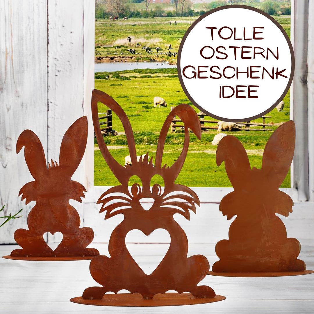 Rostikal 3er Set Osterdekoration 40 cm Osterhasen Rost Gartendeko Figuren Vintage Maxis im 3er Set,