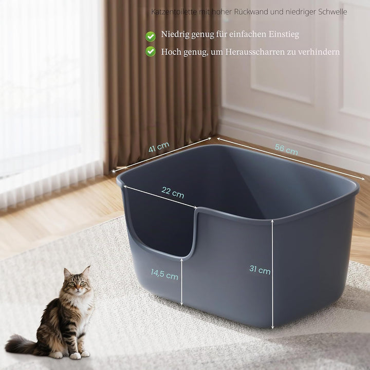 Vealind Grosse Katzenklo XXL Katzentoilette für Mehrkatzenhaushalte， 56L x 41W x 31H cm Offene Katze