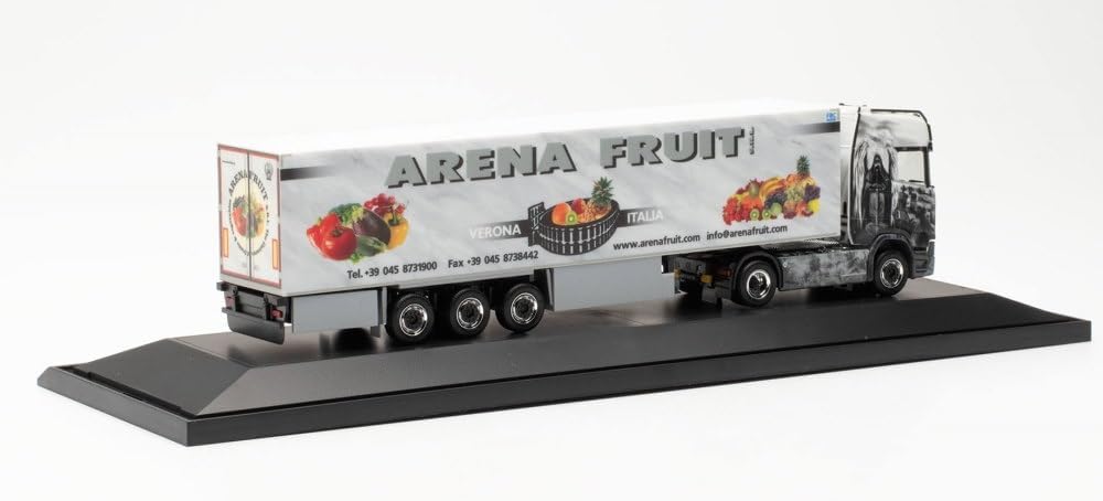 herpa 122269 Scania LKW Modell CS 20 HD Kühlkoffer-Sattelzug Arena Fruit, Miniatur im Massstab 1:87,