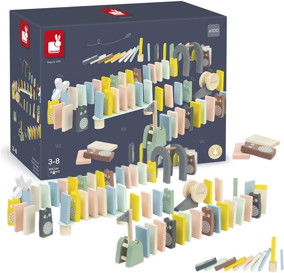 Janod - 28 Holzdominos Kollektion Sweet Cocoon - Baby- und Kleinkindspielzeug Farbe auf Wasserbasis
