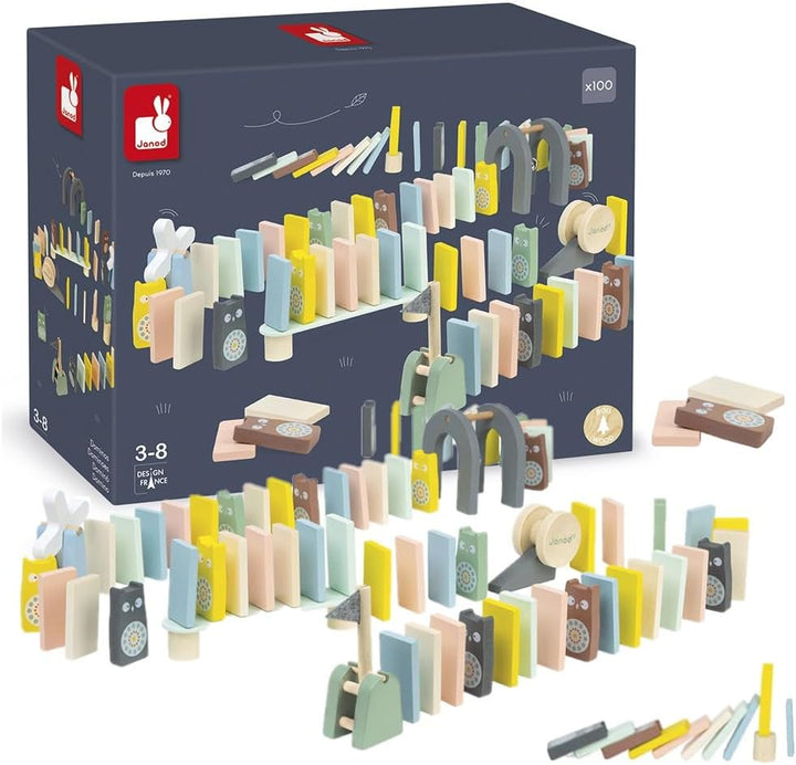 Janod - 28 Holzdominos Kollektion Sweet Cocoon - Baby- und Kleinkindspielzeug Farbe auf Wasserbasis