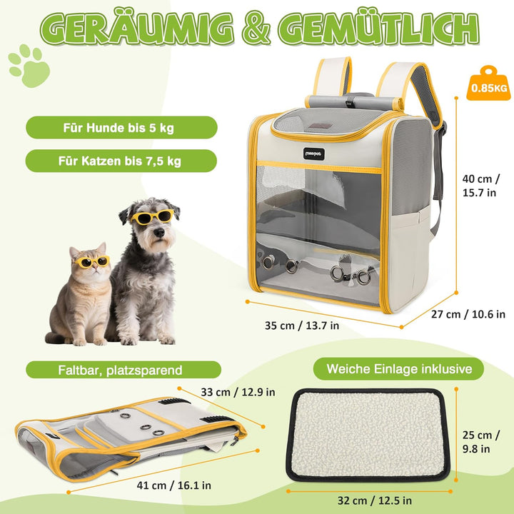 ALLSOPETS Katzenrucksack grosse Katzen, Faltbarer Hunde- und Katzen Rucksack, Atmungsaktive Tragetas