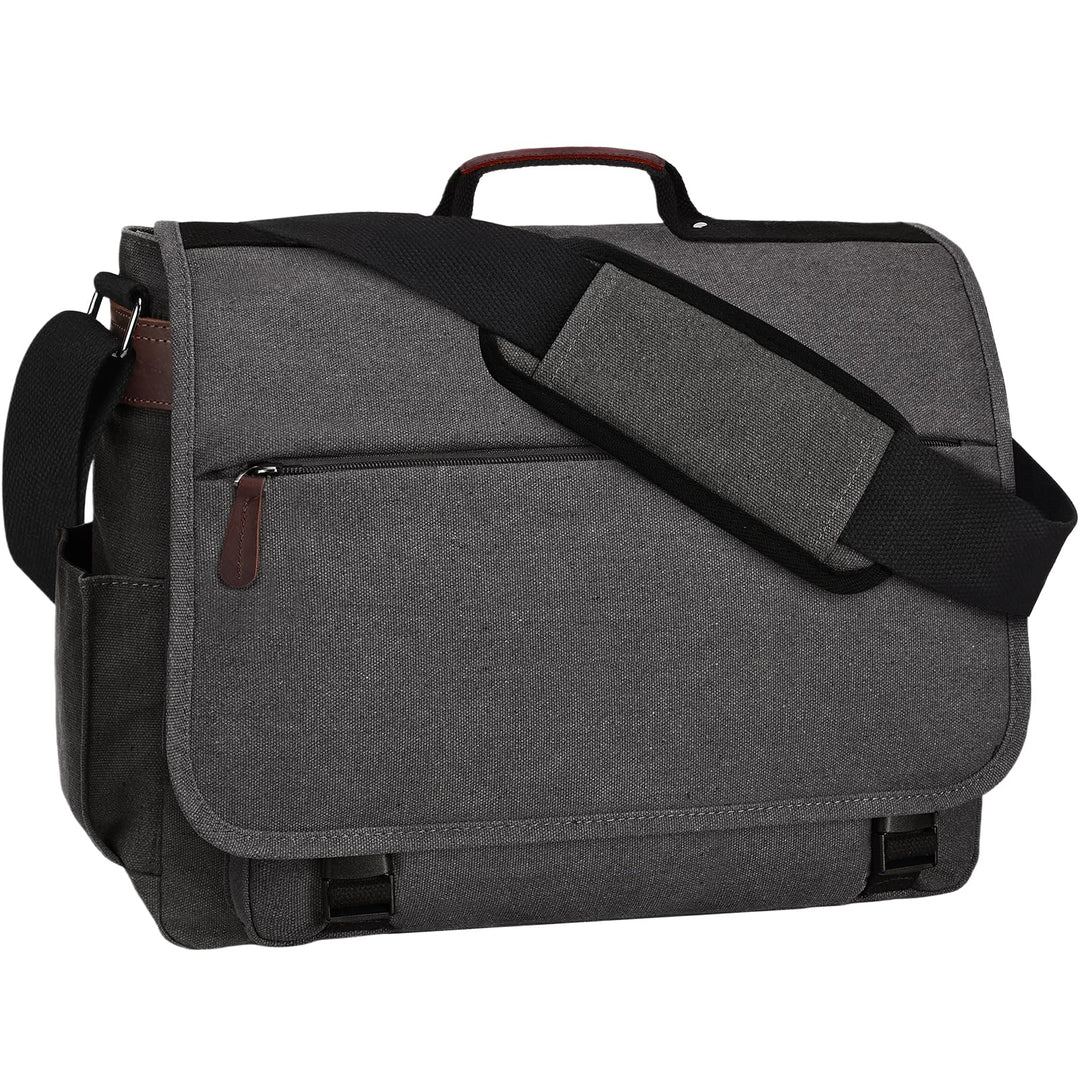 Eshow Umhängetasche Herren Wasserabweisend, Laptoptasche 17,3 Zoll aus Echtleder und Canvas, Messeng