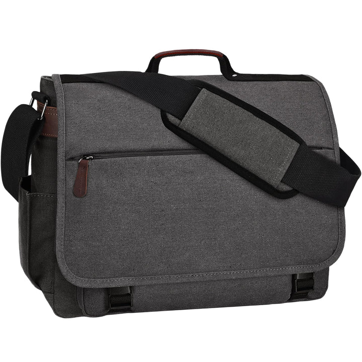 Eshow Umhängetasche Herren Wasserabweisend, Laptoptasche 17,3 Zoll aus Echtleder und Canvas, Messeng