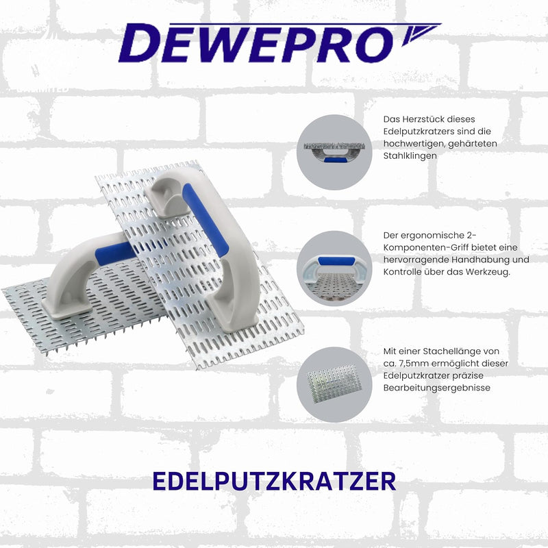 5er Set DEWEPRO Profi Edelputzkratzer - Putzkratzer - Raspelbrett für Mineralputz - Abmessung: 250x1