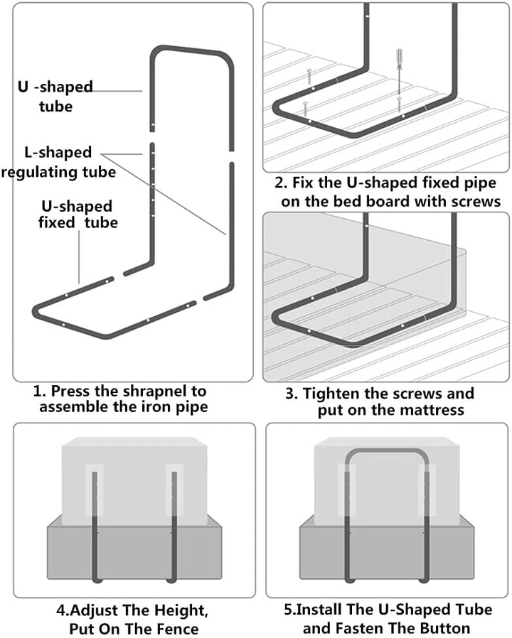 Bettgitter, 60cm Grau Rausfallschutz Bettgitter, 40-60cm Verstellbares Stahlrohr Bettschutzgitter, P