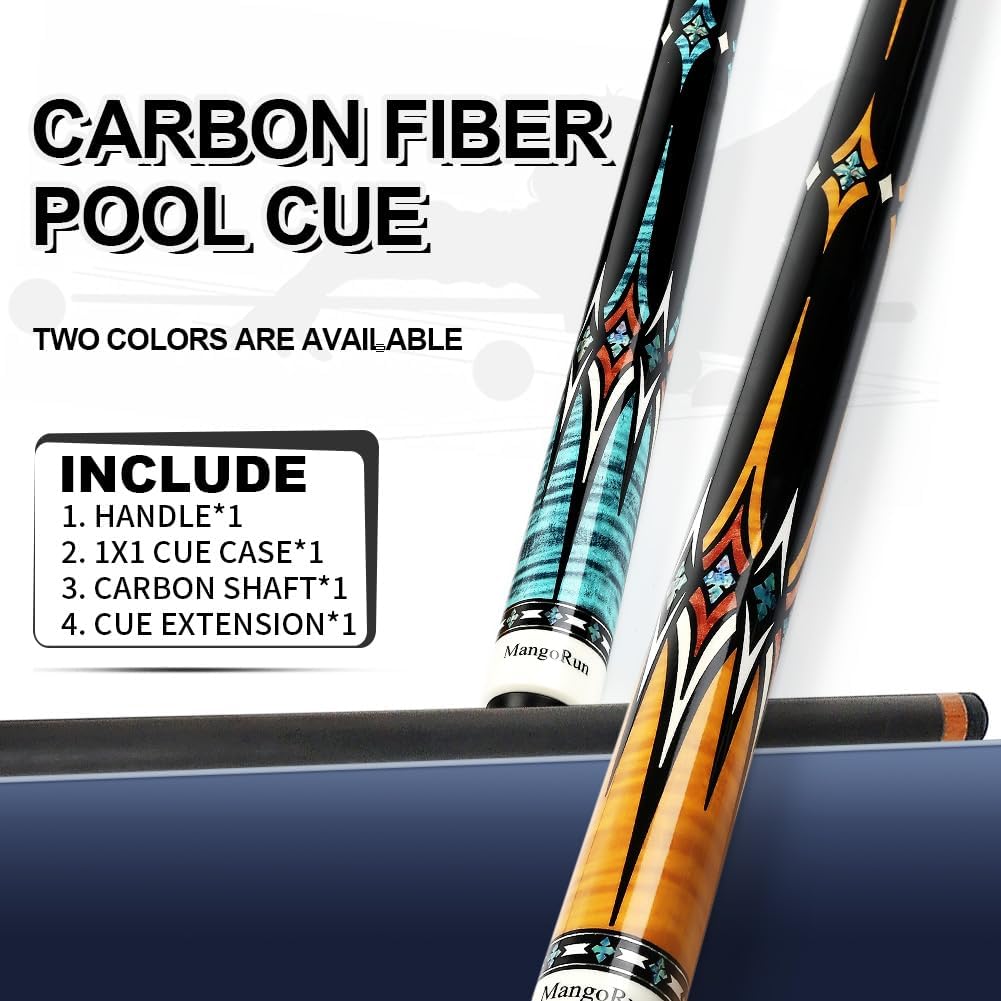 Carbon-Faser Pool Cue 12.5mm,1/2 Billard Queue Billardqueue mit geringer Durchbiegung, Etui-Set mit