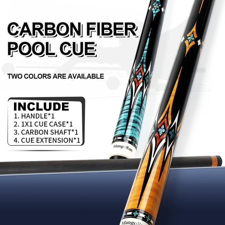 Carbon-Faser Pool Cue 12.5mm,1/2 Billard Queue Billardqueue mit geringer Durchbiegung, Etui-Set mit