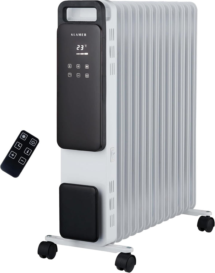 KLAMER Ölradiator 2500 W, Elektroheizung energiesparend, 13 Rippen, 3 Heizstufen mit Eco-Modus, 24h