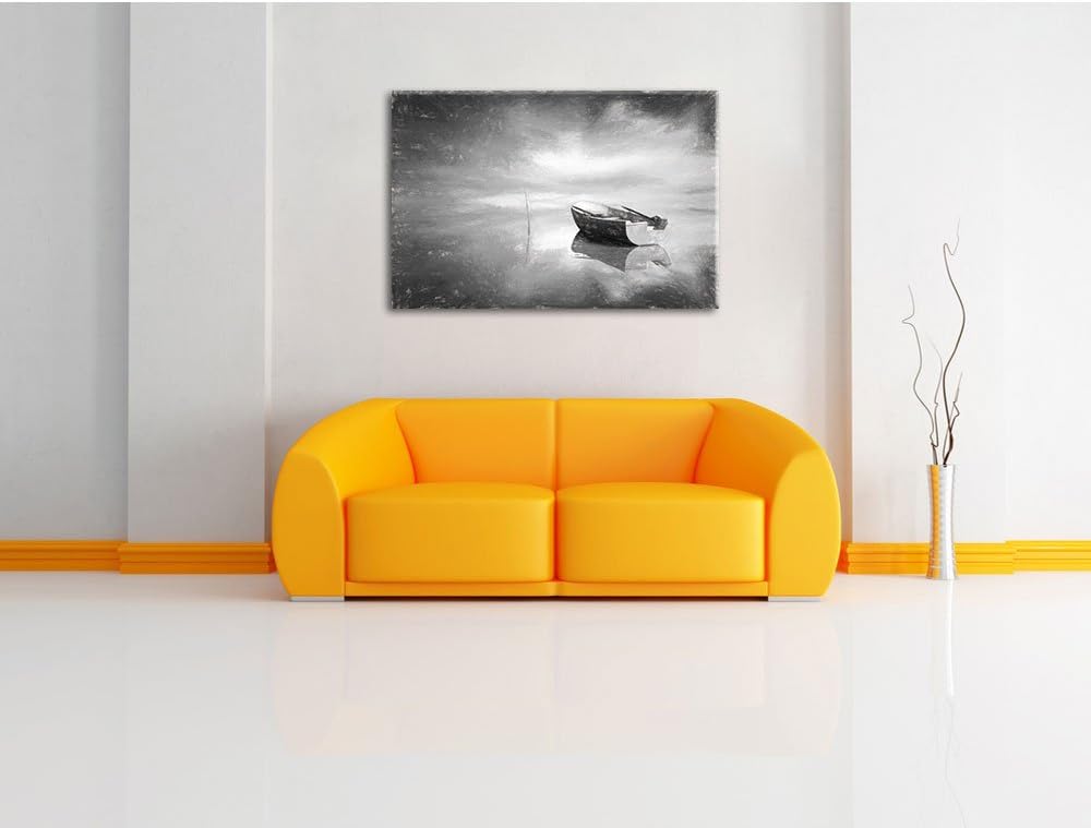 Pixxprint Einsames Boot auf See als Leinwandbild/Grösse: 100x70 cm/Wandbild/Kunstdruck/fertig bespan