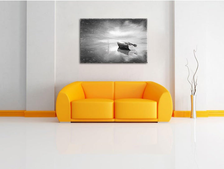 Pixxprint Einsames Boot auf See als Leinwandbild/Grösse: 100x70 cm/Wandbild/Kunstdruck/fertig bespan