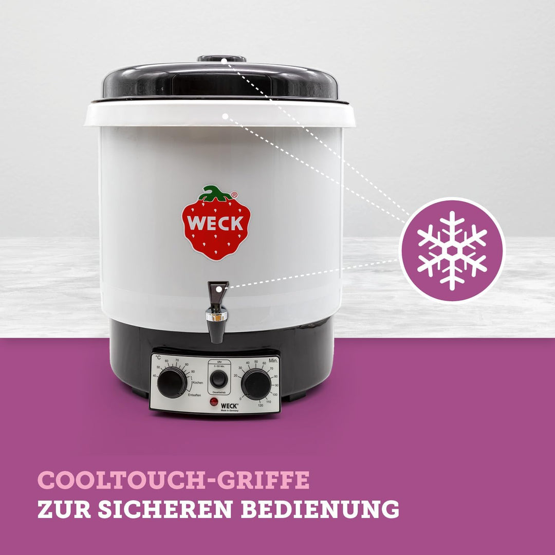 WECK Einkochautomat WAT35-A Kunststoff mit Präzisionsthermostat, Auslaufhahn & Zeitschaltuhr – 29L E