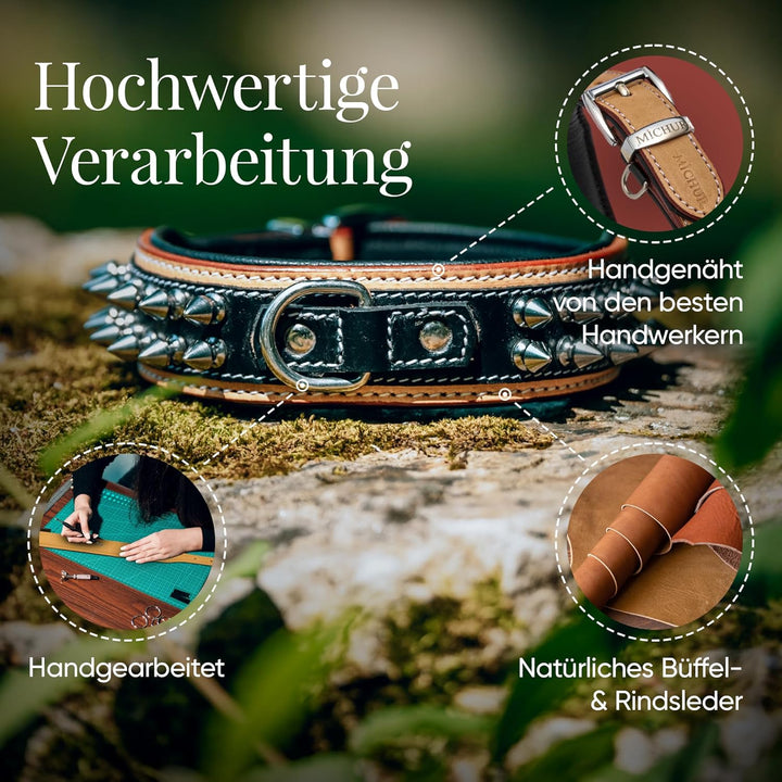 MICHUR Strike NO. 1 Hundehalsband Leder, Halsband, Lederhalsband Hund, Nieten, Halsband Leder MIT Ni