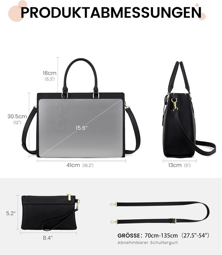 LOVEVOOK Laptoptasche Damen 15,6 Zoll, Gross Arbeitstasche Handtasche Schultertasche Wasserdicht PU