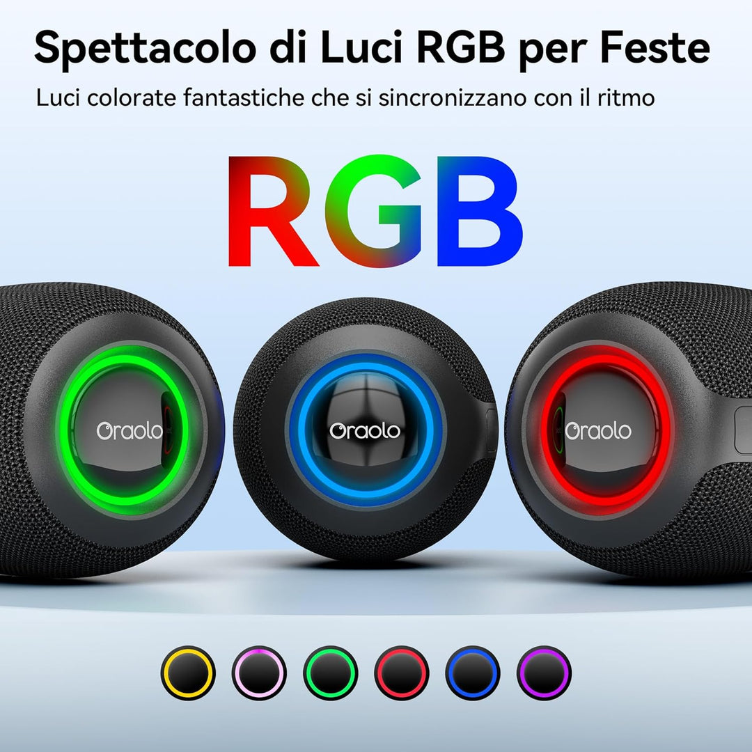 oraolo Bluetooth Lautsprecher, IPX7 Wasserdicht Musikbox Bluetooth, 30 Stunden Abspielzeit, LED Bele