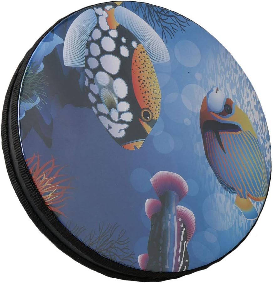BQLZR 25,4 cm Ozeantrommel Hand Percussion Instrument Wave Bead Sea Sound Drum mit Fischmuster für