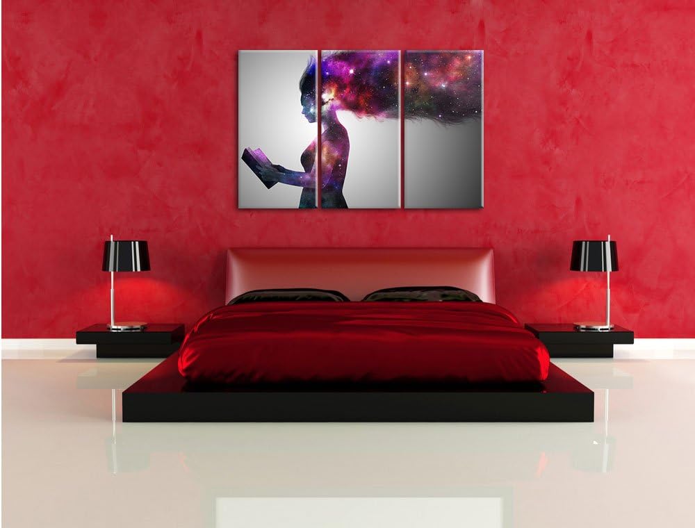 Pixxprint abstrakte Frau mit Buch als Leinwandbild/Grösse: 3 Teilig (120x80) cm/Wandbild/Kunstdruck/
