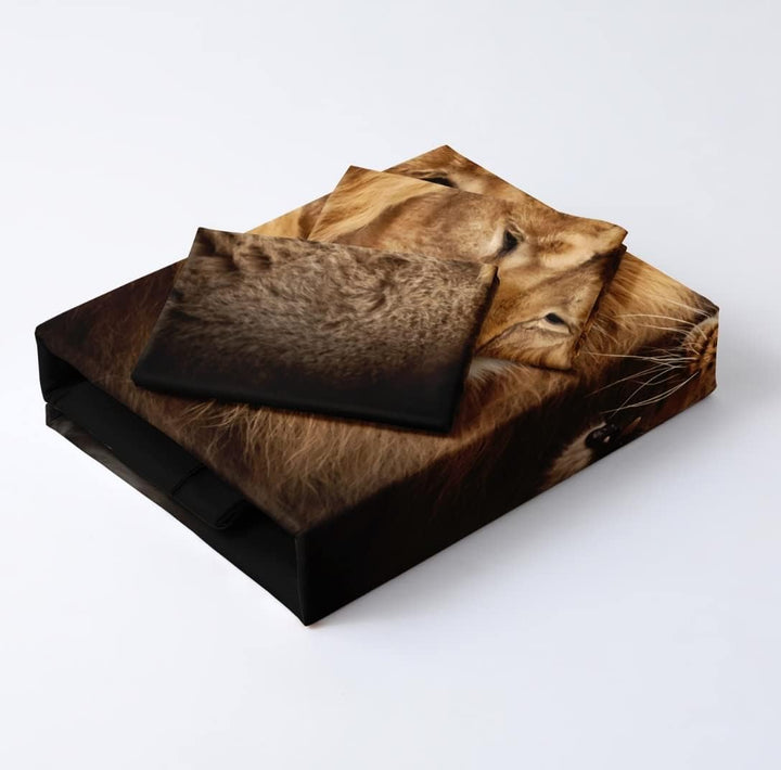 DXHOME Löwe Bettwäsche 135x200 3D Effekt Tiermotiv Bettwäsche 2 teilig Weich Schwarz Braun Mikrofase