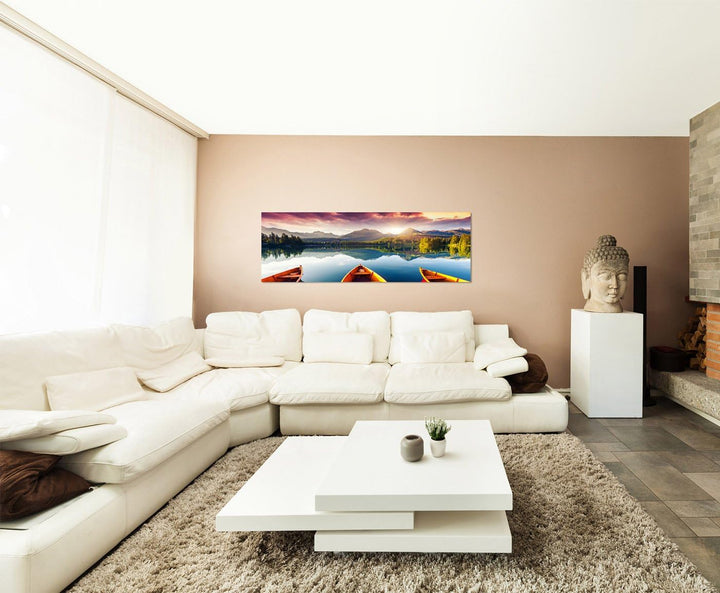 Paul Sinus Art Panoramabild auf Leinwand und Keilrahmen 150x50cm Slowakei Nationalpark See Boote Son