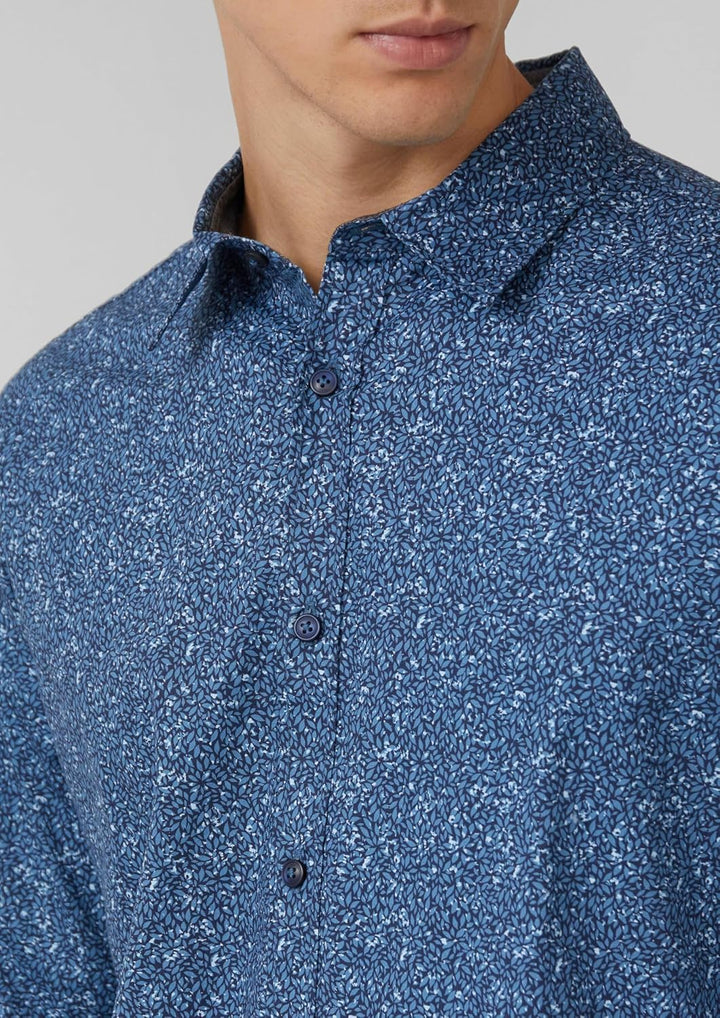 s.Oliver Slim Fit: Hemd aus Baumwollstretch mit All-over-Print M 58a0_tiefblau, M 58a0_tiefblau