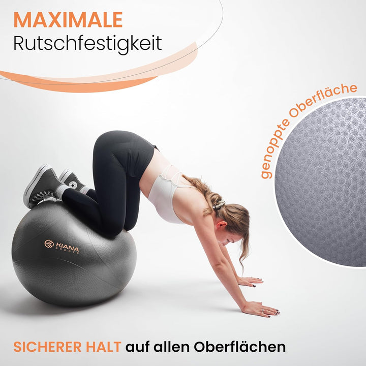 KIANA SPORTS® Gymnastikball &amp; Sitzball - 4 Grössen - Deutsche Entwicklung - Rutschfester Yoga Ball m